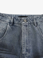 Wrinkle Effect Print Wide Leg Denim Jeans