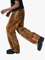 Croc Texture Washed Wide Leg Jeans
