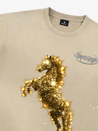 Vintage Wash Glitter Horse Pattern Splash Ink T-Shirt