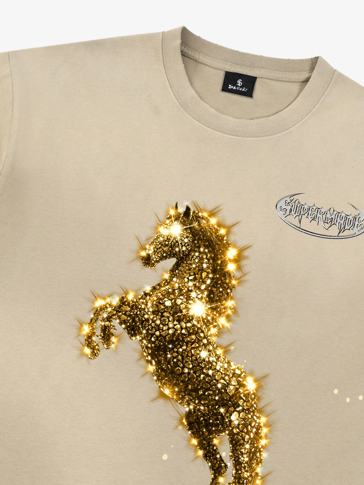 Vintage Wash Glitter Horse Pattern Splash Ink T-Shirt