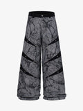 Crackle Print Panel Studded Pleated Denim Jeans