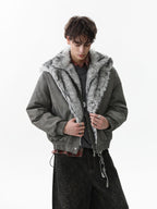Vintage Dual-layer Collar Fleece-lined Zipper Jacket