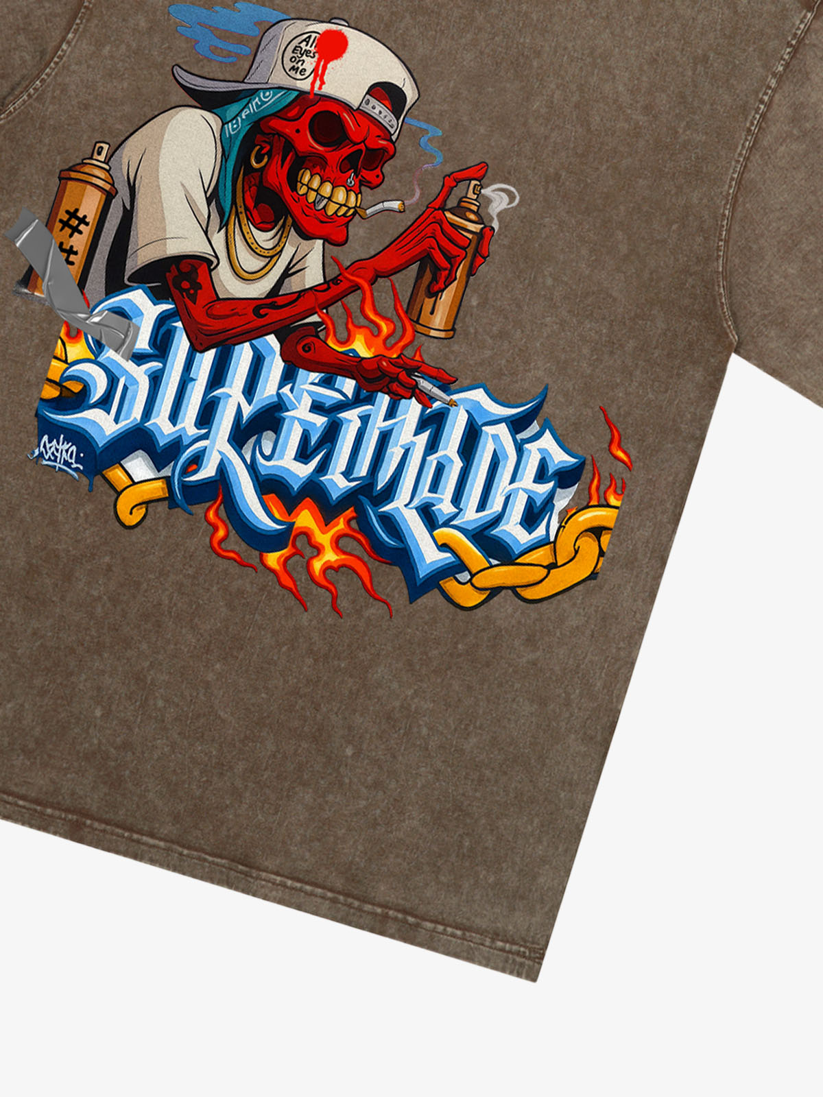 Street Skull Graffiti Artist Flame Flower Font T-Shirt