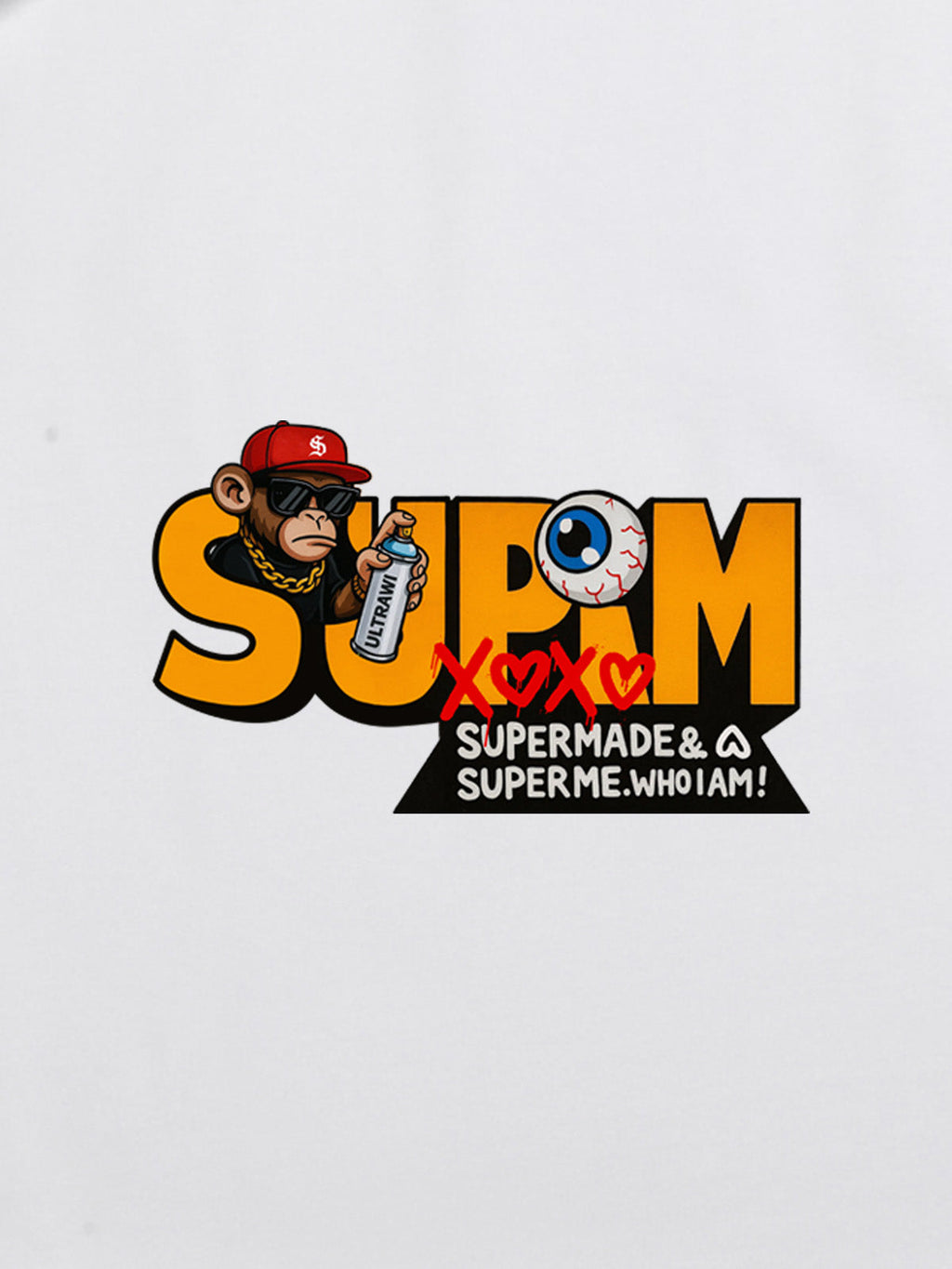 SUPM Trendy Hip-Hop Monkey Graffiti Font T-Shirt