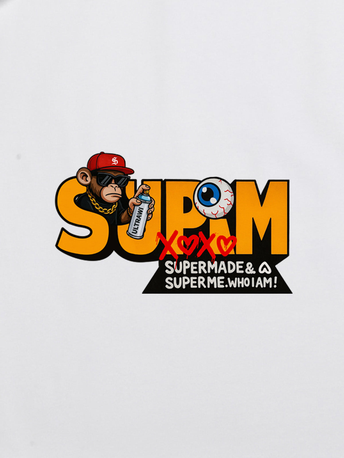 SUPM Trendy Hip-Hop Monkey Graffiti Font T-Shirt