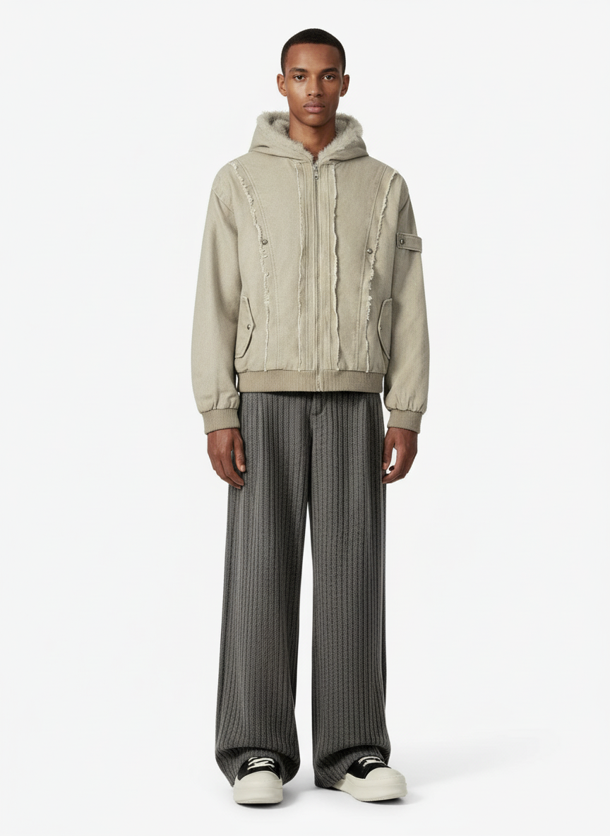 Retro Washed Fleece-lined Hooded Work Jacket