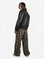 Vintage Detachable Fur Collar Quilted Leather Jacket - 2523