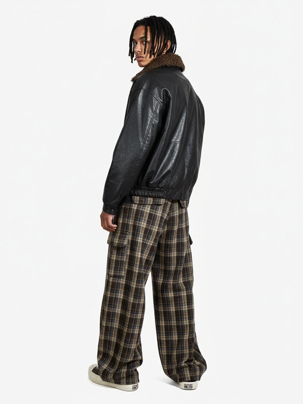 Vintage Plaid Pleated Multi-Pocket Cargo Casual Pants - 2524