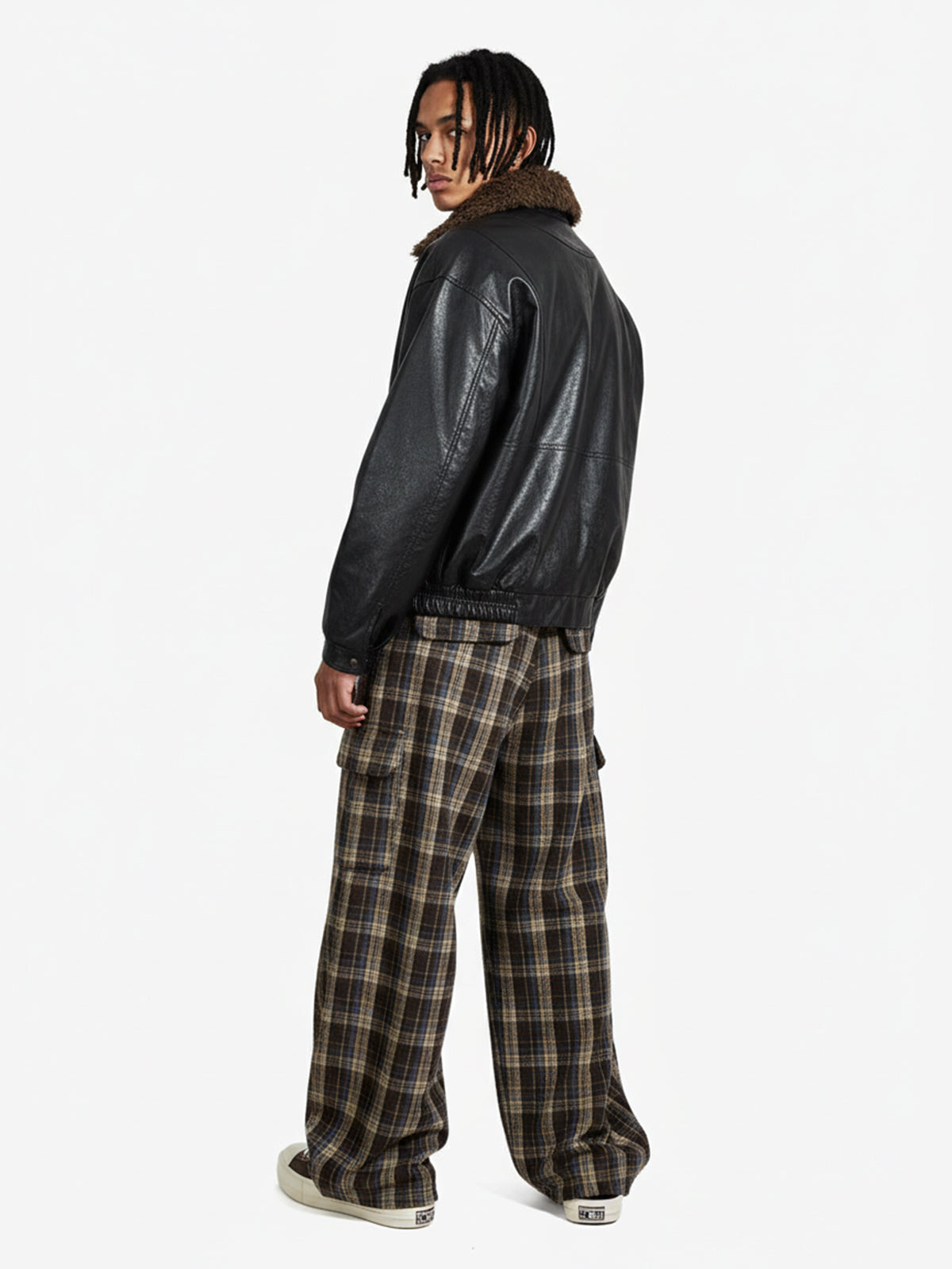 Vintage Plaid Pleated Multi-Pocket Cargo Casual Pants - 2524