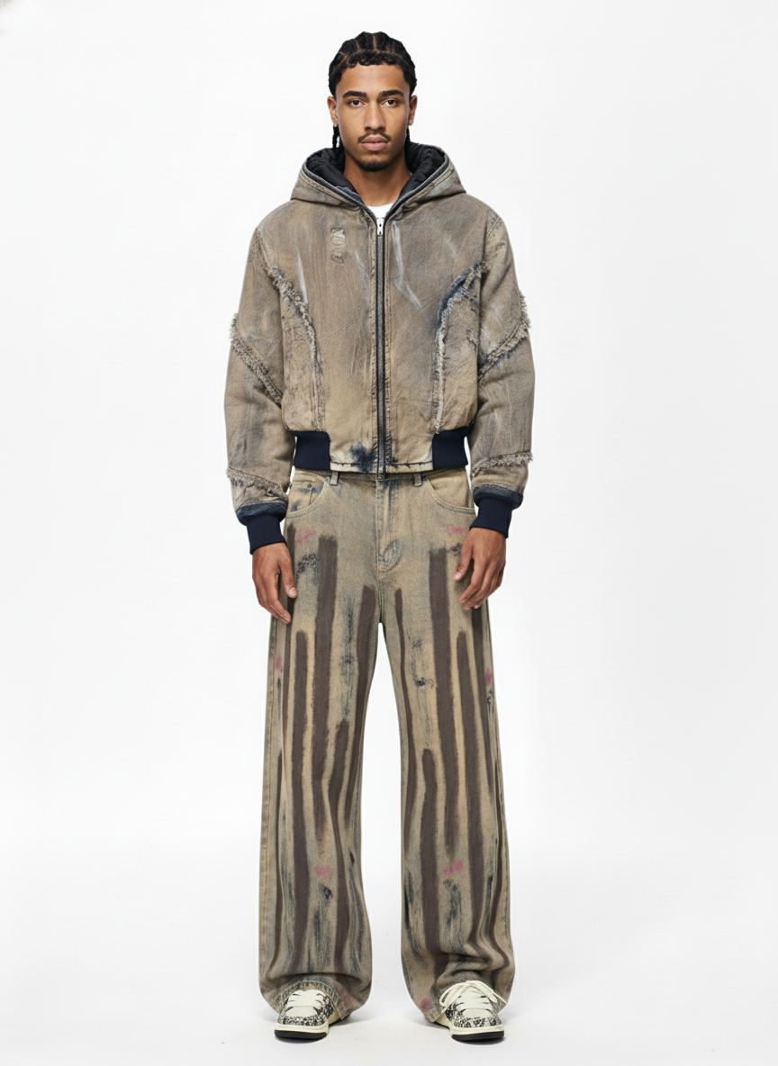 Retro Washed Brushstroke Baggy Jeans