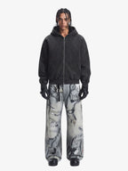 Vintage Washed Panel Construction Zip-Up Hoodie