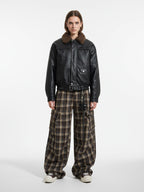 Vintage Plaid Pleated Multi-Pocket Cargo Casual Pants - 2524