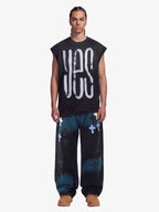 Smoke Fade Wash Cross Patch Baggy Denim Jeans