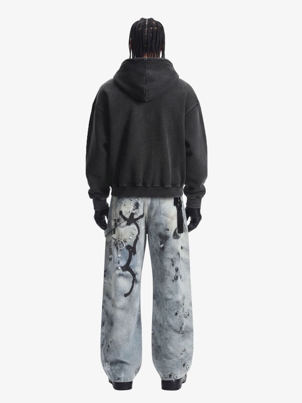 Vintage Washed Panel Construction Zip-Up Hoodie