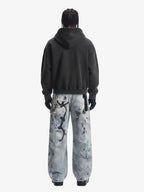 Vintage Washed Panel Construction Zip-Up Hoodie