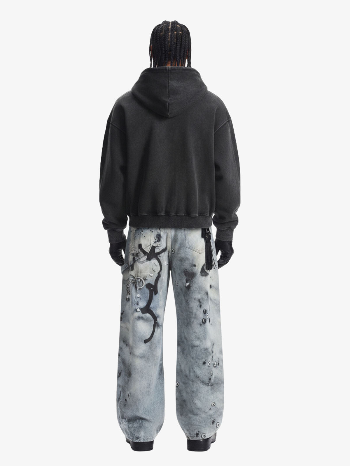 Vintage Washed Panel Construction Zip-Up Hoodie