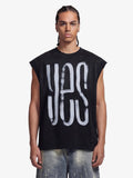 Vintage Distressed Hole Washed Letter Print Sleeveless Knit T-Shirt