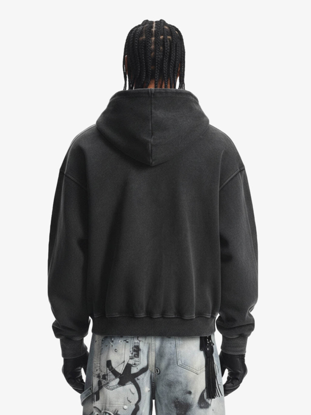 Vintage Washed Panel Construction Zip-Up Hoodie