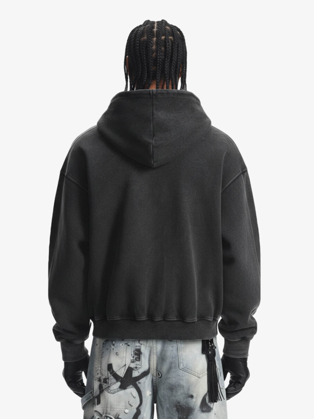 Vintage Washed Panel Construction Zip-Up Hoodie
