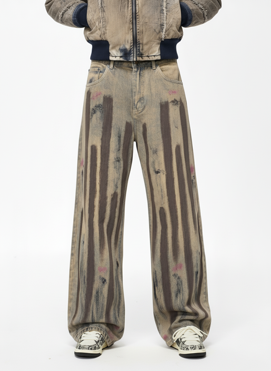 Retro Washed Brushstroke Baggy Jeans