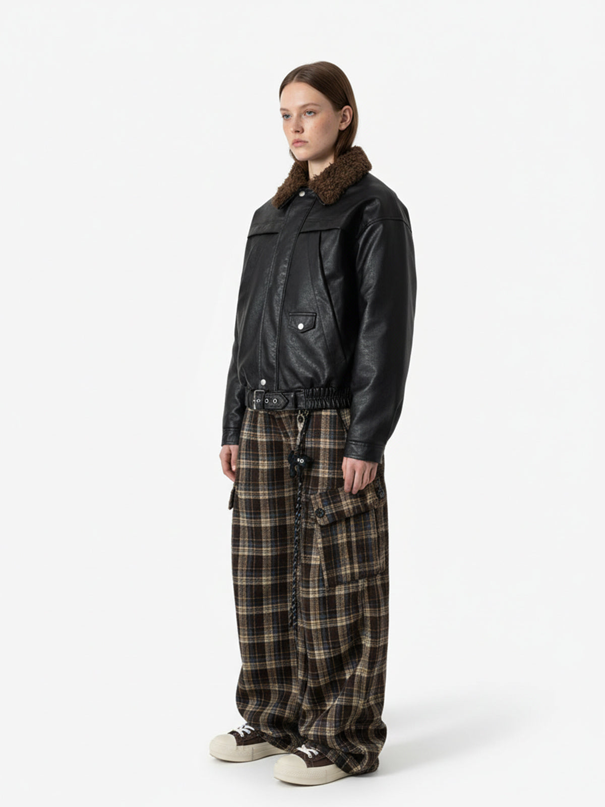 Vintage Plaid Pleated Multi-Pocket Cargo Casual Pants - 2524