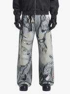 Abstract 3D Digital Print Wide-Leg Jeans