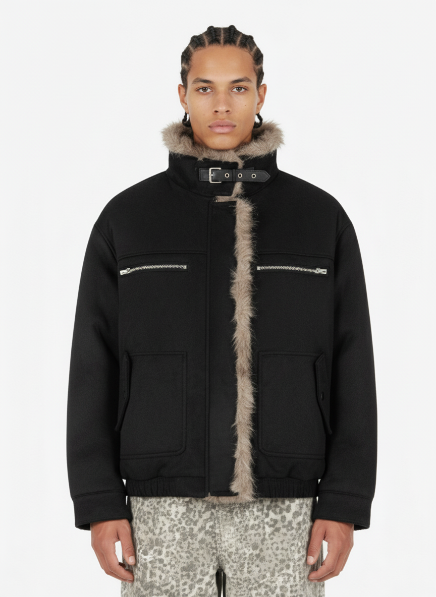 Vintage Suede Faux Fur Lined Aviator Bomber Jacket
