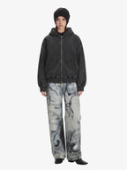 Vintage Washed Panel Construction Zip-Up Hoodie