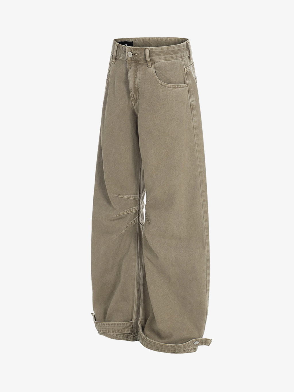 Curved Barrel Leg Inner Pleat Utility Jeans