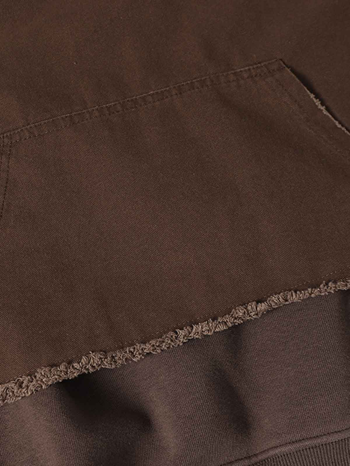 Distressed Patchwork Raw-Edge Layered-Hem Fleece Hoodie