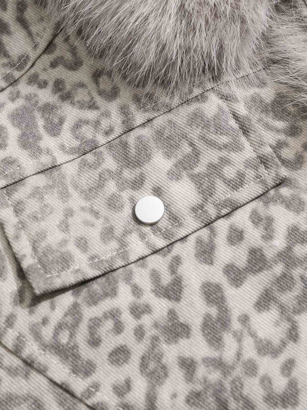 Vintage Leopard Fleece Faux Fur Collar Panel Trim Padded Jacket