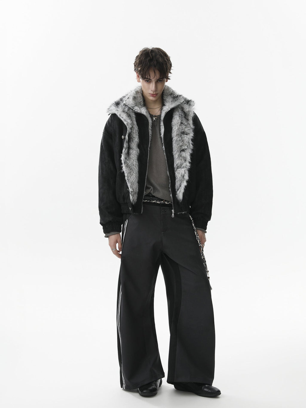 Vintage Dual-layer Collar Fleece-lined Zipper Jacket