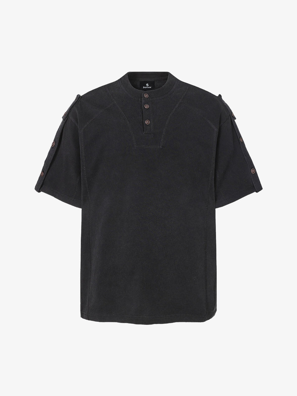 Vintage-Inspired Ombré Wash Henley Detail T-Shirt