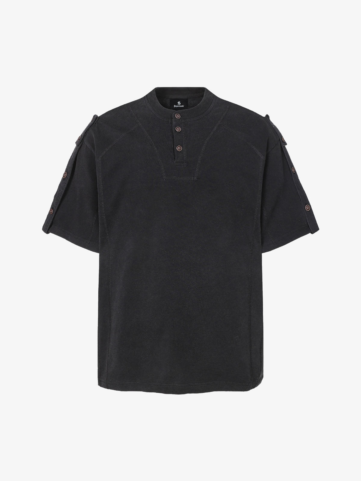 Vintage-Inspired Ombré Wash Henley Detail T-Shirt
