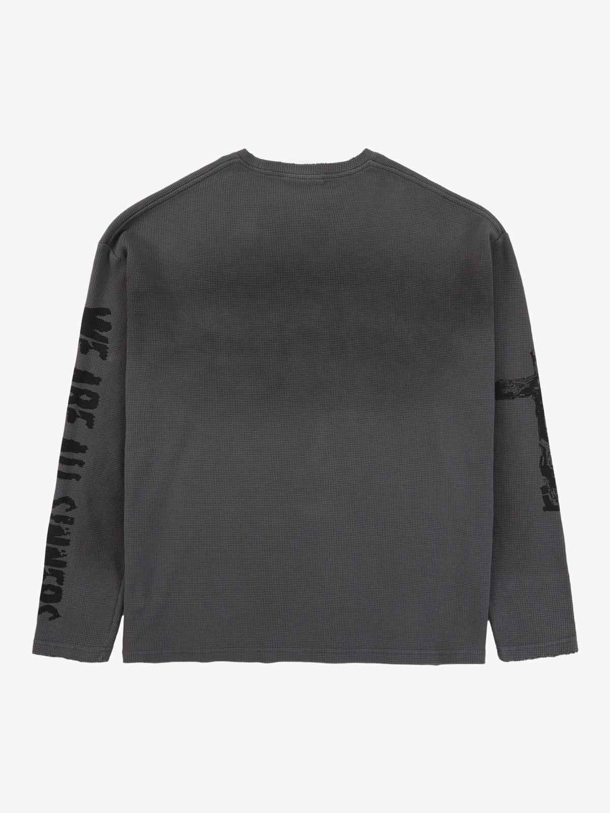 Waffle-Knit Distressed Gradient Print Long T-Shirt