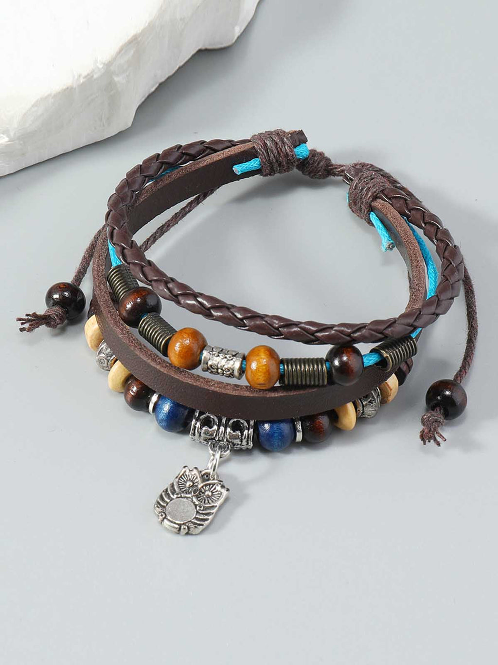 Layered Beaded Leather Bracelet