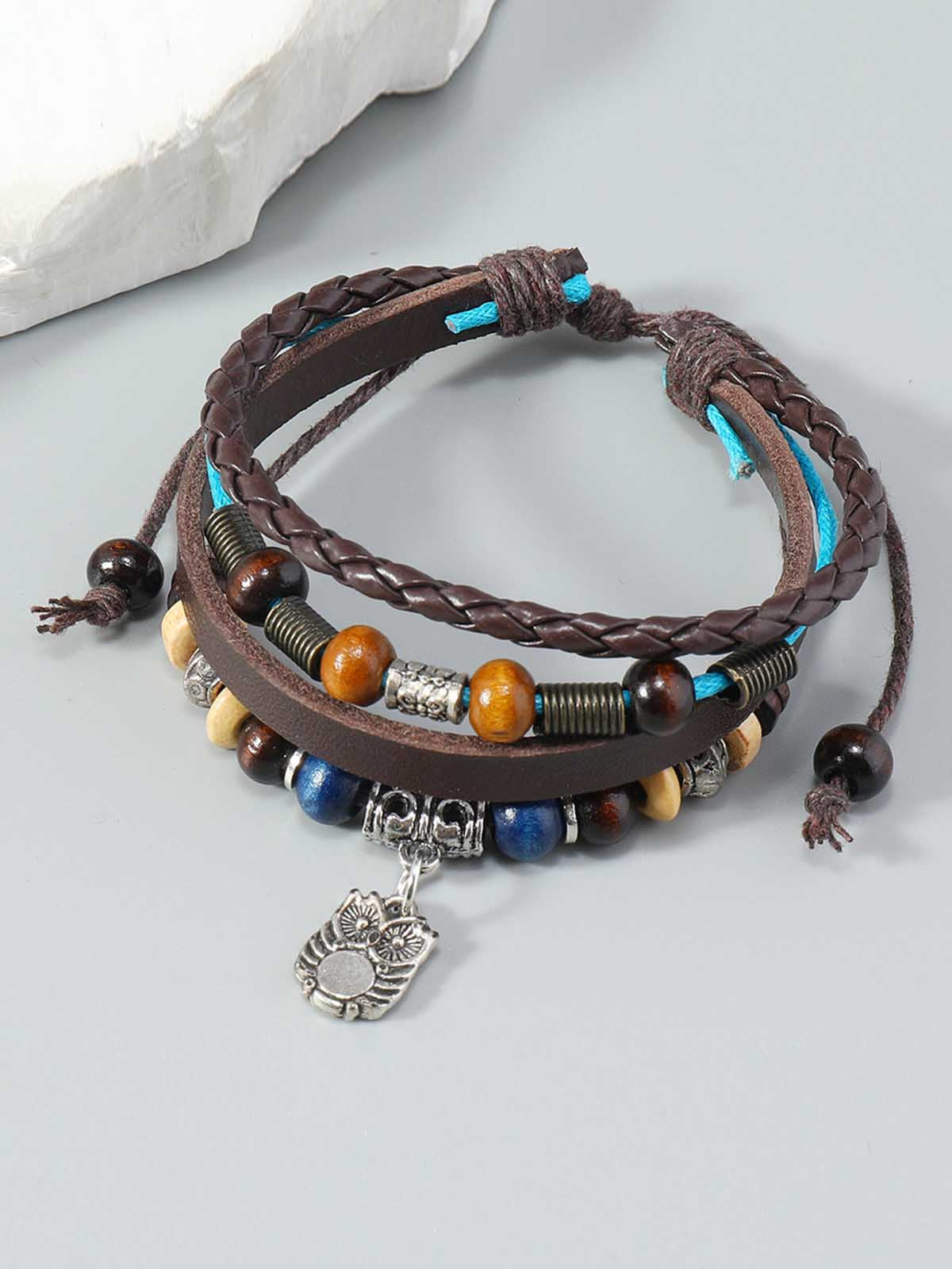 Layered Beaded Leather Bracelet