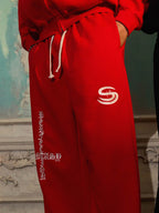 Gothic Letter Cross Embroidery Zip Up Hoodie and Sweatpants Set