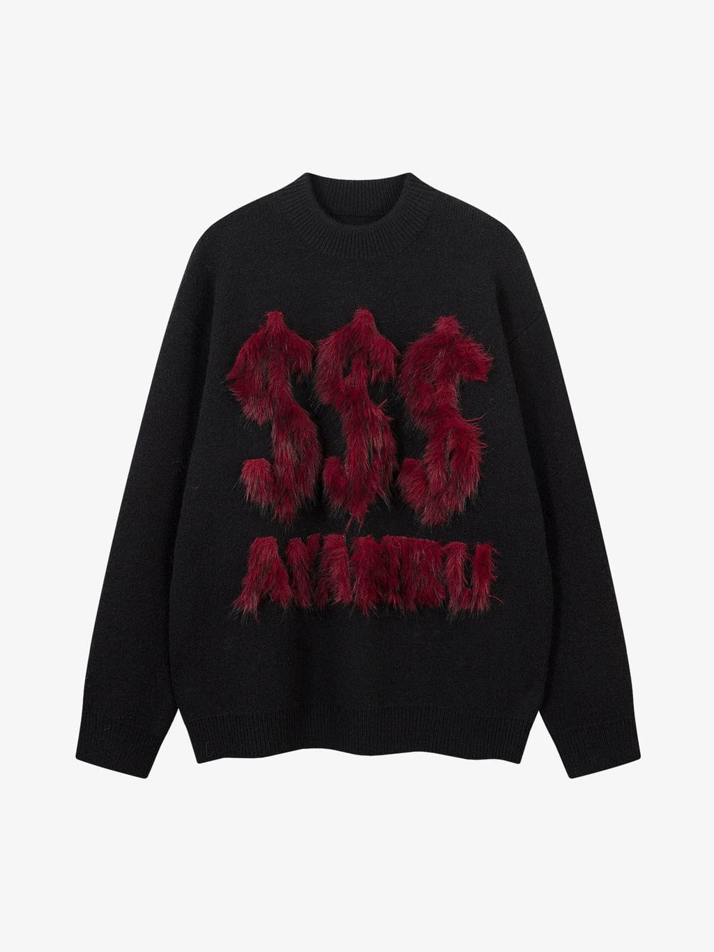 Retro Fuzzy Letter Patch Textured Knit Sweater