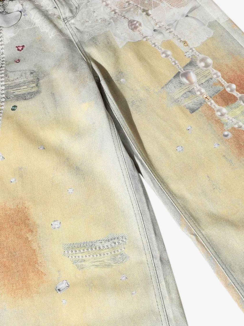Street Tie-Dye Distressed Chain Detail 3D Printed Jeans