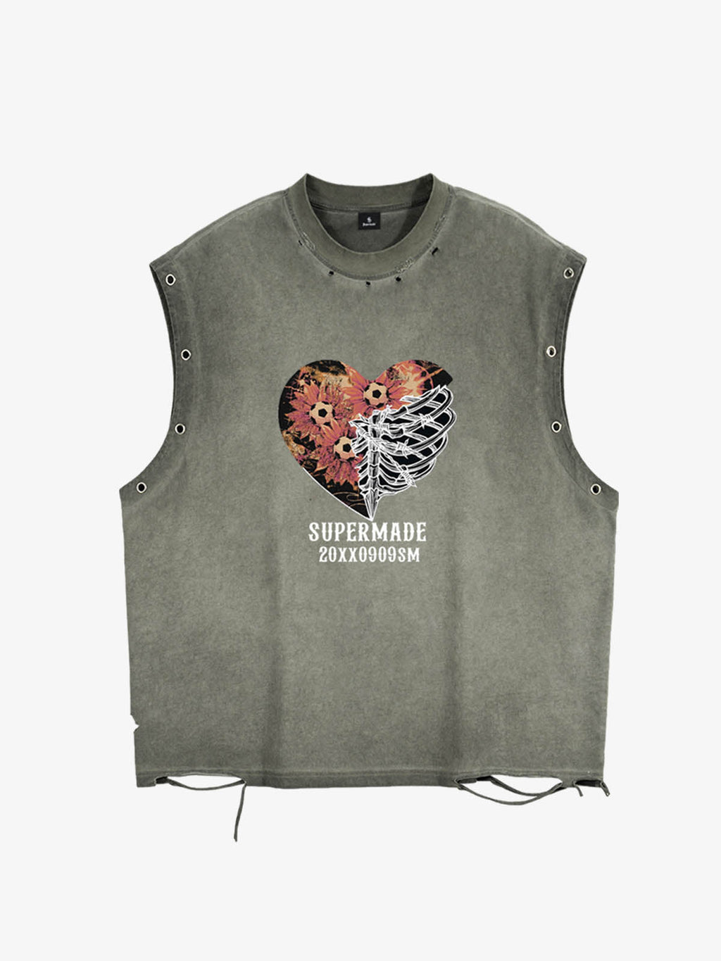 Floral Skeleton Heart Graphic Sleeveless T-Shirt