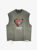 Floral Skeleton Heart Graphic Sleeveless T-Shirt