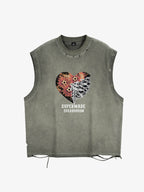 Floral Skeleton Heart Graphic Sleeveless T-Shirt