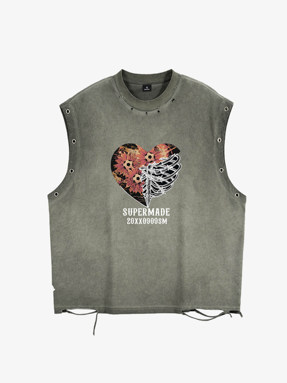 Floral Skeleton Heart Graphic Sleeveless T-Shirt