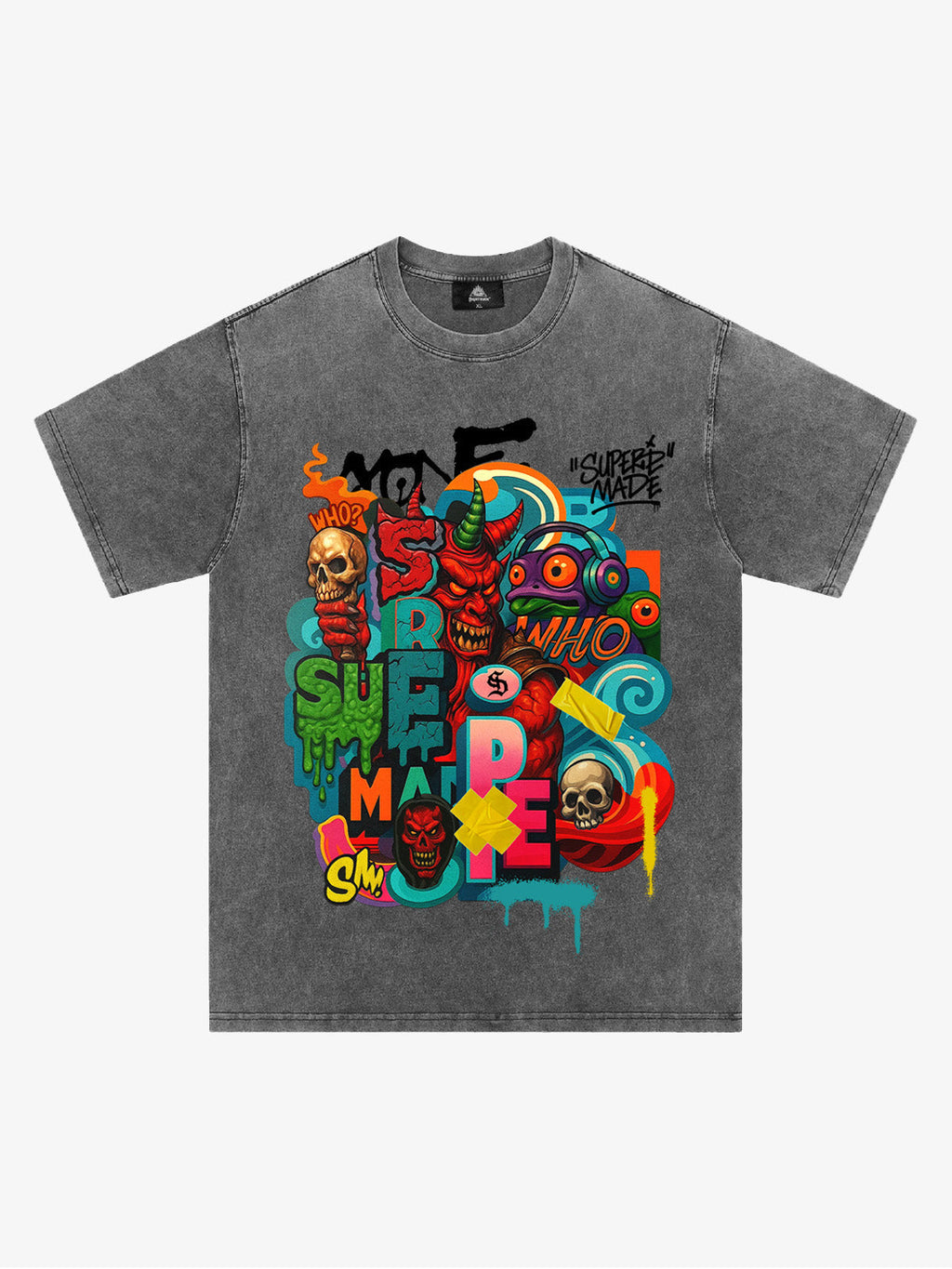 Trendy Multicolor Graffiti Skull Graphic T-Shirt