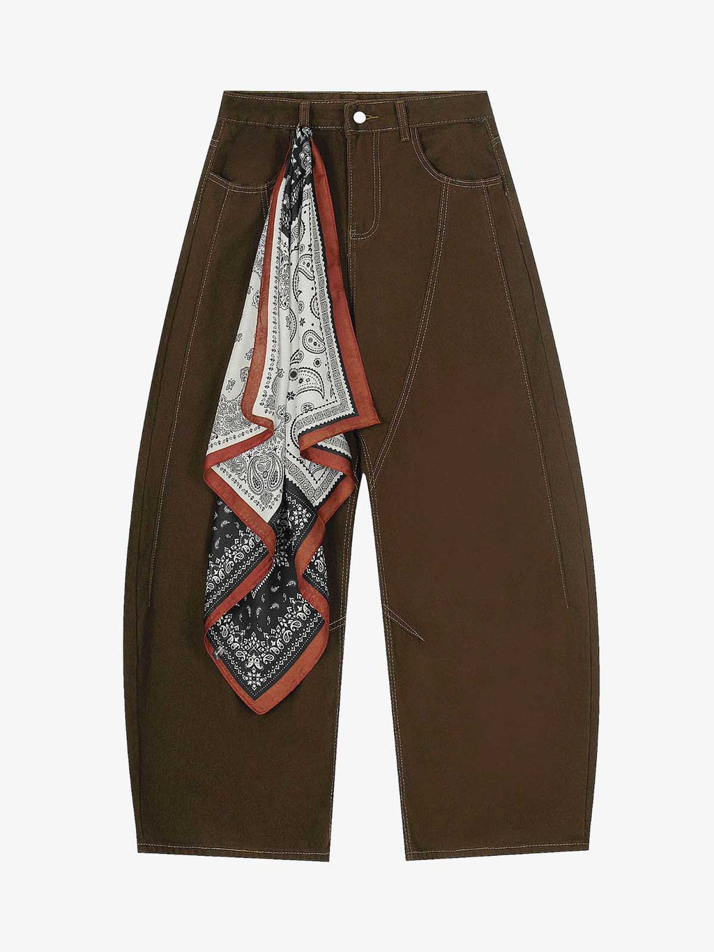 Vintage Silk Scarf Tie Detail Barrel Jeans