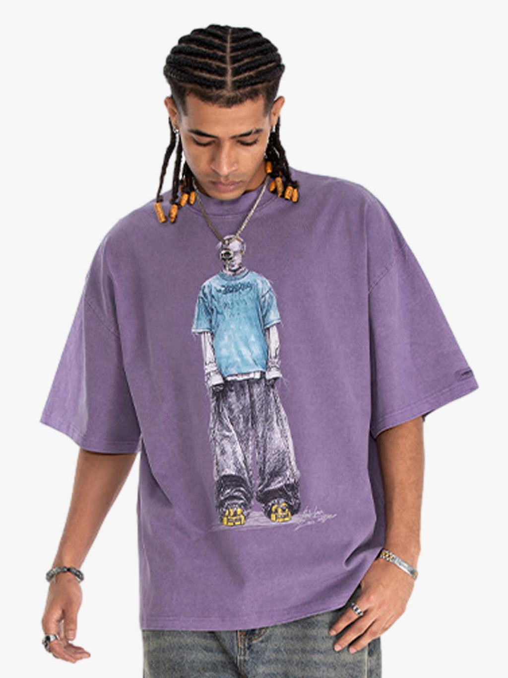 Vintage Washed Skeleton Graphic Oversized T-Shirt