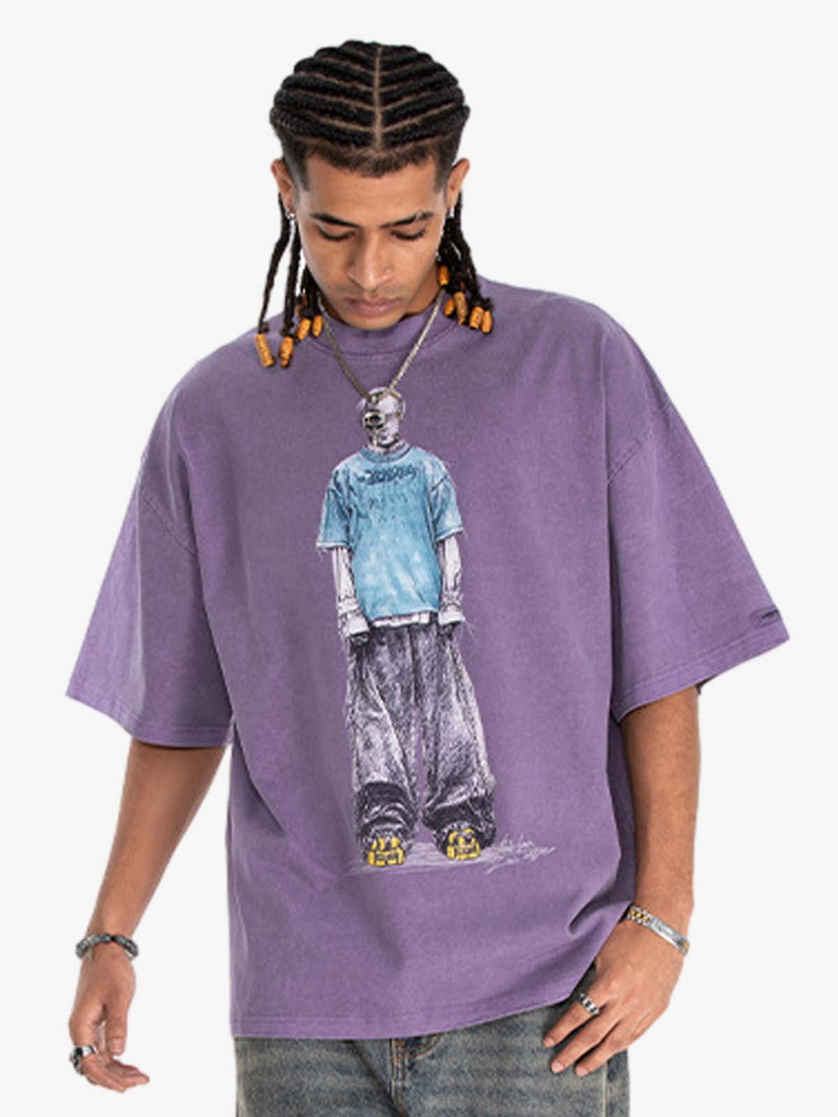 Vintage Washed Skeleton Graphic Oversized T-Shirt