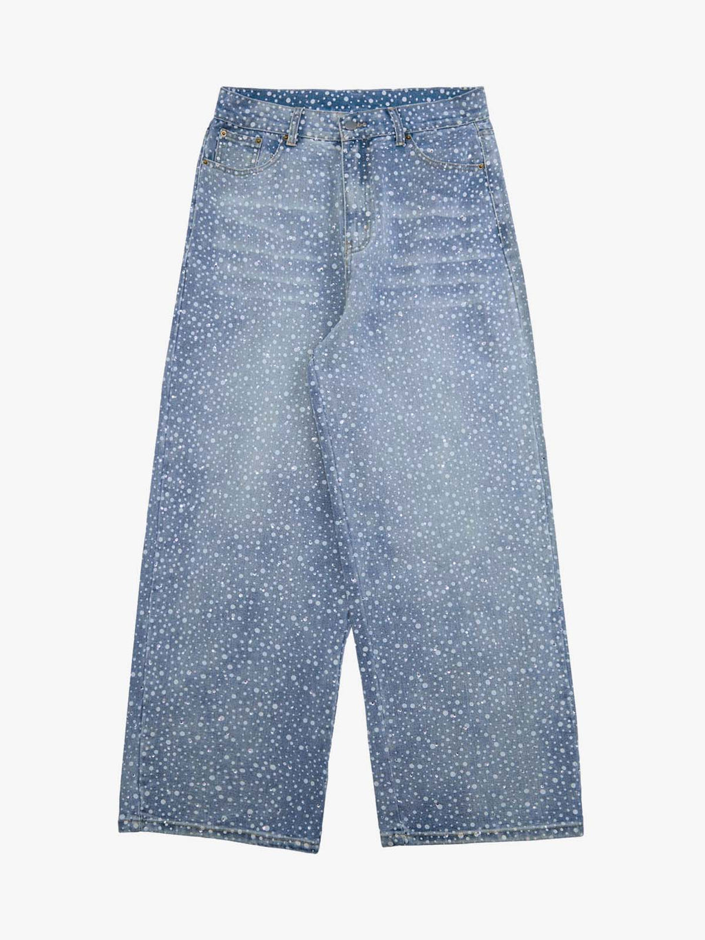 Theprecipice Ink Splashed Hotfix Rhinestone Baggy Jeans - 2306