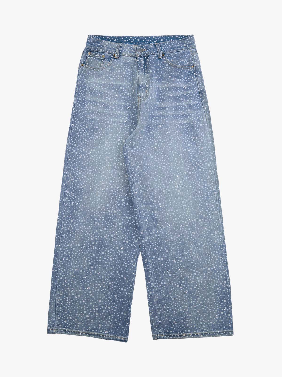 Theprecipice Ink Splashed Hotfix Rhinestone Baggy Jeans - 2306